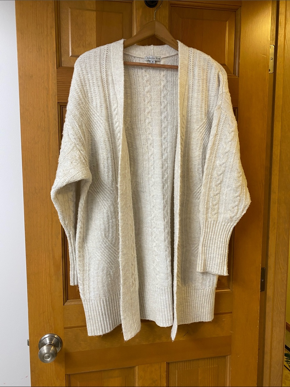 Open-Front Cable Knit Cardigan Sweater - Cream